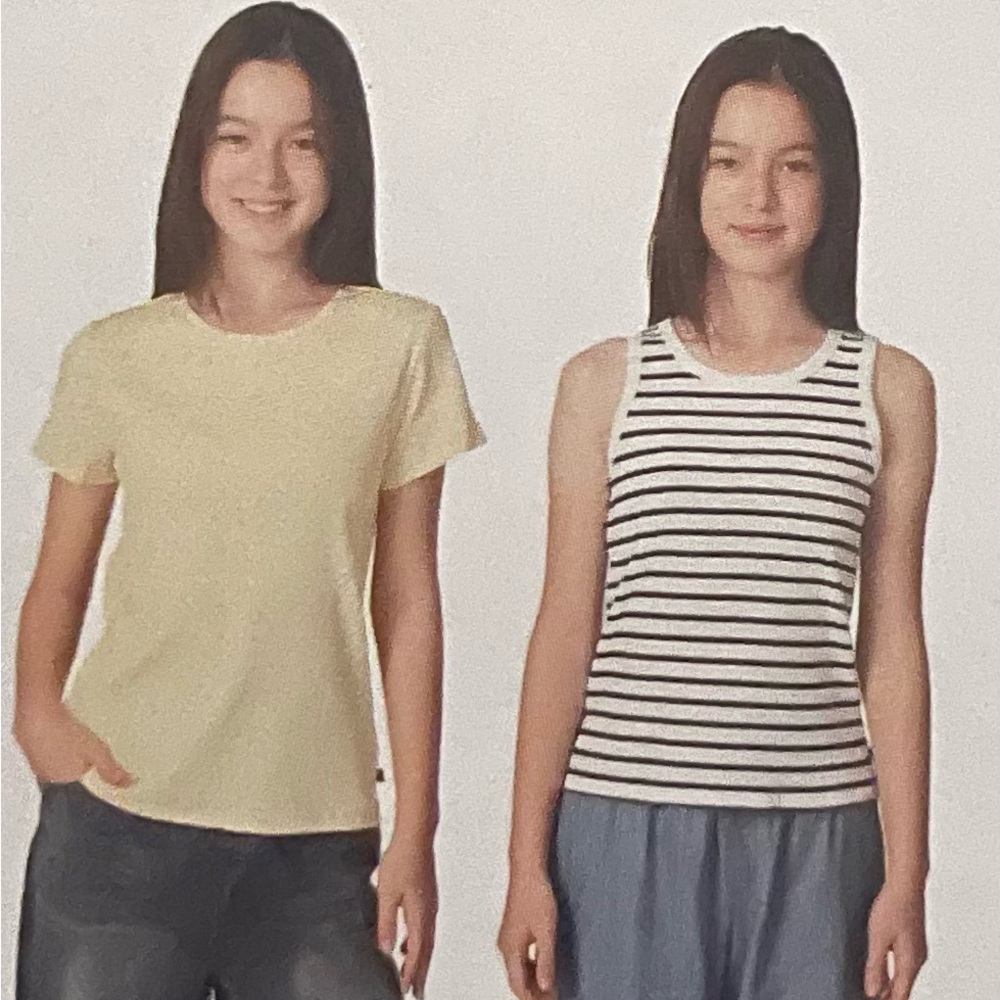 Sz L 10/12 2pk tops girls Gap kids  Yellow and Striped Kids Tops cotton New
